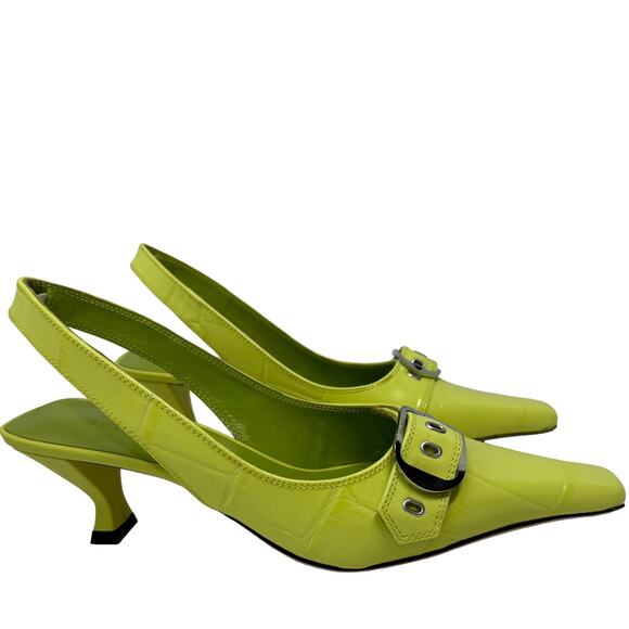 NWT‎ By Far Evita Green Apple Maxi Croco Nappa Leather Slingback Pump EU 37 US 7 - Picture 6 of 11